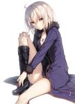  1girl ahoge boots fate/grand_order fate_(series) fur_trim highres jacket jeanne_d&#039;arc_(alter)_(fate) jeanne_d&#039;arc_(fate)_(all) jewelry legs necklace short_hair toosaka_asagi 