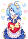  apron blue_hair chocolate eyepatch heart highres maid maid_apron maid_headdress mask nyanafk original ribbon valentine 