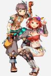  1boy 1girl bare_shoulders black_hair blush breasts brown_hair geetgeet gloves hair_ornament pyra_(xenoblade) looking_at_viewer open_mouth red_eyes redhead rex_(xenoblade_2) short_hair simple_background smile xenoblade xenoblade_2 