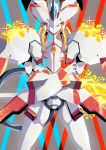  absurdres crossed_arms darling_in_the_franxx glowing highres light_particles looking_at_viewer mecha no_humans potechi_(german_potato) serious solo sparkle standing strelizia 