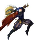  1boy axe blue_eyes blue_hair cape fire_emblem fire_emblem:_rekka_no_ken fire_emblem_heroes full_body hector_(fire_emblem) highres male_focus official_art open_mouth short_hair solo suekane_kumiko weapon 