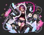  1girl animal_hood belt black_legwear blush brown_eyes chains character_doll eyepatch fang hayasaka_mirei highres hood hoshi_shouko idolmaster idolmaster_cinderella_girls looking_at_viewer morikubo_nono multicolored_hair navel paintbrush purple_hair shimono_(utapre) short_hair smile solo thigh-highs 