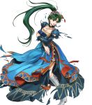  1girl blue_eyes dress fire_emblem fire_emblem:_rekka_no_ken fire_emblem_heroes full_body green_hair highres long_hair lyndis_(fire_emblem) official_art ponytail solo transparent_background wada_sachiko 