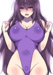  1girl breasts cleavage covered_navel cowboy_shot hai_(h81908190) highleg highleg_swimsuit large_breasts long_hair looking_at_viewer original purple_hair simple_background solo swimsuit violet_eyes white_background 