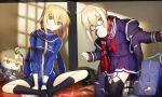  ahoge artoria_pendragon_(all) bag bed blonde_hair fate/grand_order fate_(series) kauto mysterious_heroine_x mysterious_heroine_x_(alter) saber school_uniform stuffed_toy 