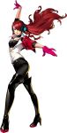  1girl black_legwear boots dancing full_body gloves hair_over_one_eye headphones high_heel_boots high_heels kirijou_mitsuru looking_at_viewer official_art persona persona_3 persona_3:_dancing_moon_night persona_dancing pink_gloves redhead smile soejima_shigenori solo thigh-highs thigh_boots 