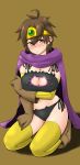  1girl arioarimura breasts brown_eyes brown_gloves brown_hair cape cat_lingerie circlet cleavage commentary_request dragon_quest dragon_quest_iii gloves large_breasts looking_at_viewer meme_attire roto short_hair solo 