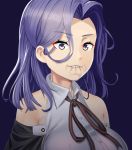  1girl biting black_hair commentary_request detached_sleeves grey_eyes kantai_collection lip_biting looking_at_viewer misumi_(niku-kyu) remodel_(kantai_collection) short_hair simple_background smile solo tatsuta_(kantai_collection) 