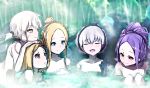  5girls :d :o abigail_williams_(fate/grand_order) bangs black_gloves blonde_hair blue_eyes brown_hair closed_eyes closed_mouth collarbone day doll_joints eyebrows_visible_through_hair facing_viewer fate/extra fate/grand_order fate_(series) forest gloves hair_between_eyes hair_bun hair_up hands_on_another&#039;s_head head_rest index_finger_raised jack_the_ripper_(fate/apocrypha) long_hair looking_at_another multiple_girls nature nude nursery_rhyme_(fate/extra) onsen open_mouth outdoors parted_bangs parted_lips partially_submerged paul_bunyan_(fate/grand_order) purple_hair scar_on_cheek shared_bathing short_hair shoulder_tattoo sidelocks silver_hair sketch smile tattoo violet_eyes wadakazu wu_zetian_(fate/grand_order) yellow_eyes 