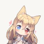  1girl animal_ears babydoll bangs black_gloves blue_eyes blue_flower blue_rose blush cat_ears chibi closed_mouth detached_collar eyebrows_visible_through_hair flower foreign_blue g41_(girls_frontline) girls_frontline gloves grey_background hair_between_eyes hair_ornament hands_up head_tilt heart heterochromia long_hair looking_at_viewer navel red_eyes rose simple_background solo very_long_hair white_babydoll 