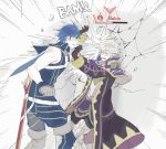  2boys artist_request blue_hair blush cape closed_eyes falchion_(fire_emblem) fire_emblem fire_emblem:_kakusei fire_emblem_musou gameplay_mechanics gloves krom male_my_unit_(fire_emblem:_kakusei) multiple_boys my_unit_(fire_emblem:_kakusei) robe short_hair sword weapon white_hair 