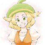  1girl bel_(pokemon) blonde_hair breasts commentary_request dress green_eyes hat pokemon pokemon_(game) pokemon_bw short_hair solo 