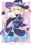  1girl blonde_hair blue_eyes diana_cavendish dress hat highres idol jewelry little_witch_academia long_hair multicolored_hair skirt solo sparkle star tama two-tone_hair witch 