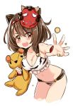  1girl animal_print brown_hair doraf granblue_fantasy horns mask mask_on_head stuffed_animal stuffed_toy unname yaia_(granblue_fantasy) 