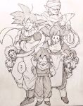  2girls 6+boys :o bulma cape chi-chi_(dragon_ball) chinese_clothes couple crossed_arms dougi dragon_ball dragonball_z embarrassed father_and_son frown hairband hand_on_hip hetero kuririn looking_at_another looking_down monochrome mother_and_son multiple_boys multiple_girls piccolo simple_background smile son_gohan son_gokuu speech_bubble standing sweatdrop tenshinhan tkgsize translation_request trunks_(dragon_ball) turban white_background wristband yamcha 