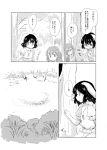  2girls animal_ears carrot_necklace comic dress drill_hair greyscale head_fins highres inaba_tewi inazakura00 japanese_clothes jewelry kimono mermaid monochrome monster_girl multiple_girls necklace puffy_short_sleeves puffy_sleeves rabbit_ears short_hair short_sleeves touhou translation_request wakasagihime 