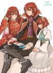  2girls armor blush boots dress fire_emblem fire_emblem:_mystery_of_the_emblem fire_emblem_musou gloves hairband headband long_hair maria_(fire_emblem) minerva_(fire_emblem) misheil_(fire_emblem) multiple_girls nintendo_switch open_mouth red_eyes redhead short_hair siblings sisters smile tnmrdgr white_background 