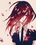  ahoge androgynous gem_uniform_(houseki_no_kuni) hair_over_one_eye houseki_no_kuni k22968982 looking_at_viewer mercury necktie red_eyes redhead shinsha_(houseki_no_kuni) short_hair solo upper_body 