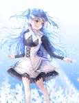  1girl absurdres blue_eyes blue_hair chtholly_nota_seniorious cp_mizu dress eyebrows_visible_through_hair floating_hair hair_between_eyes highres layered_dress long_hair short_dress shuumatsu_nani_shitemasu_ka? solo standing twintails very_long_hair 