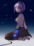  assassin_(fate/extra) bare_back red_eyes short_hair violet_hair 