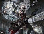  cyborg dress ehou futuristic original science_fiction skirt thigh-highs thighhighs visor white_hair wings 