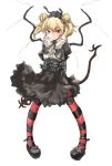  alternate_hairstyle arms_behind_back blonde_hair flandre_scarlet gothic_lolita laevatein lolita_fashion lolita_headband matsukura_nemu red_eyes smirk standing striped striped_legwear thighhighs touhou twintails wings 