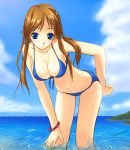  bikini blue_eyes brown_hair kakinoki long_hair original swimsuit wading water 