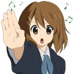  brown_hair hair_ornament hairclip hirasawa_yui k-on! miracle musical_note open_mouth school_uniform short_hair solo 