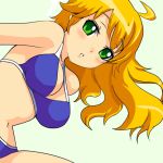 bad_id bikini blonde_hair green_eyes hoshii_miki idolmaster long_hair solar_kaichuudentou solo swimsuit 