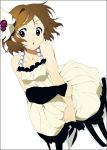  1girl don&#039;t_say_&quot;lazy&quot; don&#039;t_say_lazy dress hair_bow hirasawa_yui k-on! mizuki_makoto pantyhose solo striped striped_pantyhose vertical-striped_legwear vertical_stripes 