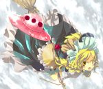  blonde_hair braid broom broom_riding dress flying hanui hat kirisame_marisa touhou ufo witch_hat yellow_eyes 