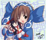  brown_eyes brown_hair chibi doll nakoruru rimururu samurai_spirits takesinobu wink 