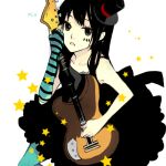  1girl akiyama_mio bad_id bangs bass bass_guitar black_hair blue_legwear blunt_bangs don&#039;t_say_&quot;lazy&quot; don&#039;t_say_lazy face_paint facepaint gothic_lolita hat hime_cut instrument k-on! lowres mig_(36th_underground) mini_top_hat pantyhose solo striped top_hat 