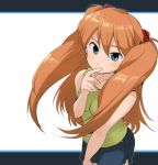  face finger_to_mouth hair_ornament hairclip hands long_hair neon_genesis_evangelion shorts souryuu_asuka_langley t-ihn tank_top twintails 