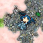  :&gt; blue_hair cherry_blossoms chibi fish floating hair_bobbles hair_ornament hat kawashiro_nitori petals socha touhou twintails water |_| 