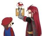  asch brown_hair coin_block crossover doroimo facial_hair hat long_hair male mario multiple_boys mushroom mustache nintendo red_hair redhead super_mario_bros. surcoat tales_of_(series) tales_of_the_abyss white_background 