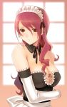  breasts cleavage elbow_gloves gloves hijiri_ruka kirijou_mitsuru long_hair maid persona persona_3 pink_eyes pink_hair red_eyes redhead solo window 