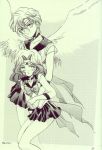  bishoujo_senshi_sailor_moon hand_holding kaiou_michiru long_hair monochrome sailor_neptune sailor_uranus short_hair ten&#039;ou_haruka yuri 