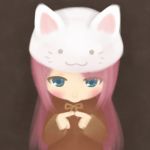  animal_hat bad_id blue_eyes cat_hat cocona from_above hat lowres megurine_luka megurine_luka_(toeto) pink_hair solo toeto toeto_(vocaloid) vocaloid 