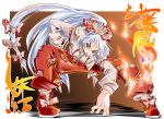  fire fujiwara_no_mokou hair_bow hair_ribbon long_hair miyamoto_takashi red_eyes ribbon silver_hair touhou 