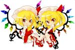  blonde_hair chibi clone fang flandre_scarlet hat mary_janes murasakiimo ponytail red_eyes shoes short_hair side_ponytail thigh-highs thighhighs touhou wings 