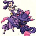  1girl gym_leader lowres meitei melissa_(pokemon) mismagius pokemon pokemon_(creature) purple_hair quad_tails 