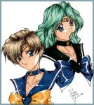  aqua_hair bishoujo_senshi_sailor_moon brown_hair kaiou_michiru long_hair profile sailor_fuku sailor_neptune sailor_uranus seifuku short_hair ten&#039;ou_haruka 