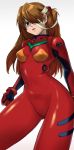  bandage blue_eyes brown_hair end_of_evangelion erect_nipples hair_over_one_eye highres long_hair neon_genesis_evangelion plugsuit skin_tight souryuu_asuka_langley t-ihn thighs 