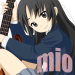  bangs bass bass_guitar black_eyes black_hair blunt_bangs hime_cut instrument k-on! mishiyomi_kadumi mishiyomi_kazumi school_uniform solo 