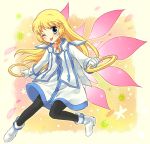  blonde_hair blue_eyes chakram colette_brunel long_hair oimo pantyhose tales_of_(series) tales_of_symphonia weapon wings wink 