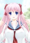  blush breasts haramura_nodoka pink_hair rudo saki school_uniform serafuku twintails usakuma 