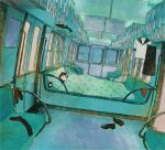  bed kumaori_jun original school_uniform serafuku shoes sleeping socks train train_interior 