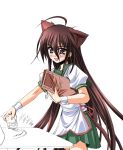  blush brown_eyes brown_hair cat_ears cat_tail long_hair school_uniform serafuku shakugan_no_shana shana tail waitress wrist_cuffs 