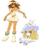  bare_shoulders bracelet breasts brown_hair choker cleavage dark_magician_girl dark_skin dress egyptian jewelry large_breasts long_hair mana_(yuu-gi-ou) multiple_girls yu-gi-oh! yuu-gi-ou_duel_monsters yuza 